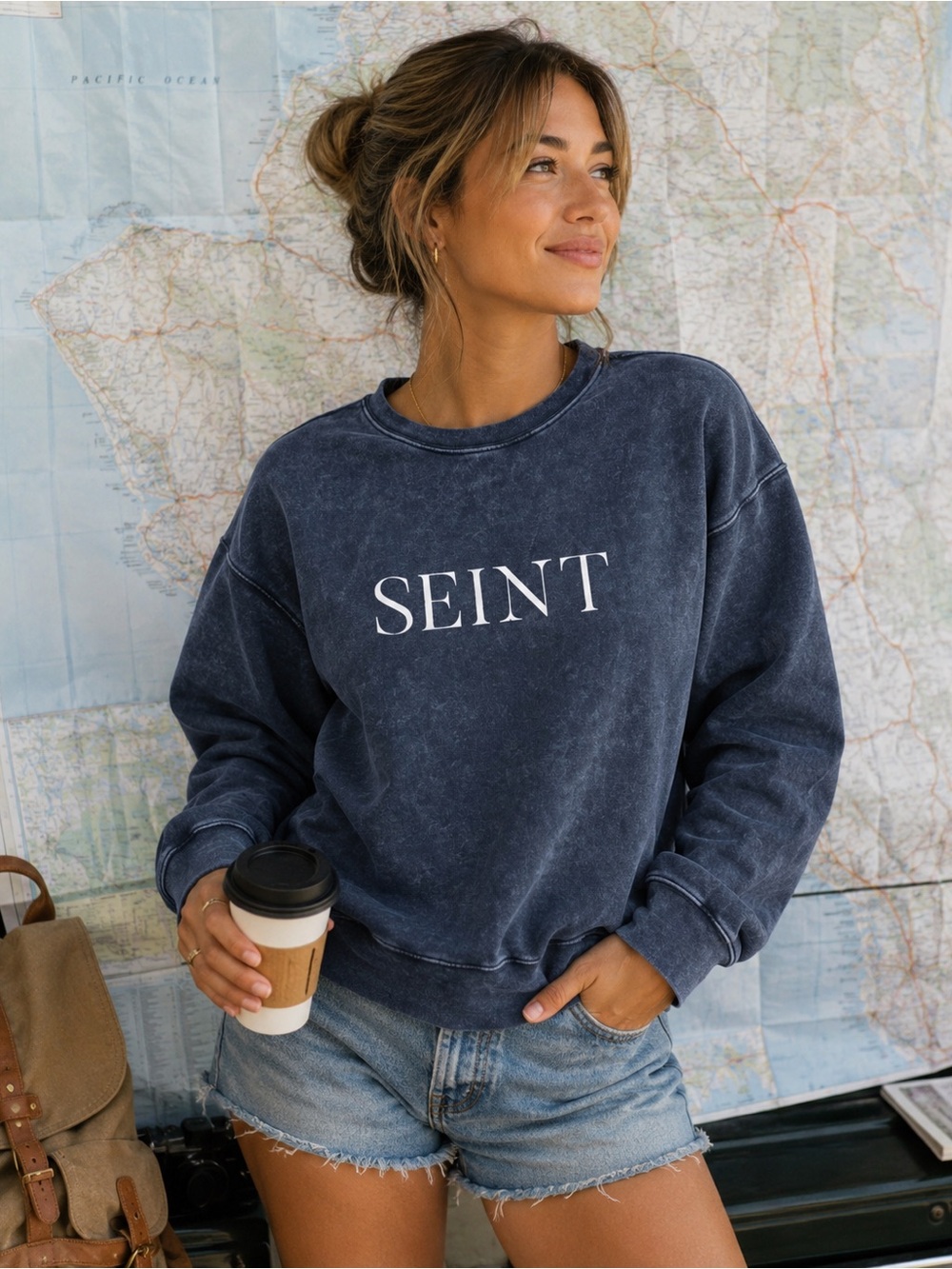 Women's Washed Navy Crewneck Sweatshirt
